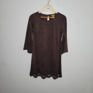Wrangler Womens Dress Size Large Brown Microfiber Lasercut Floral Mini Lined New